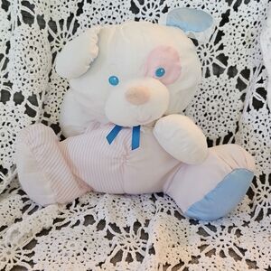Puffalump Puppy Dog Pink Blue White Baby Rattle Plush Vintage 1988 Fisher Price